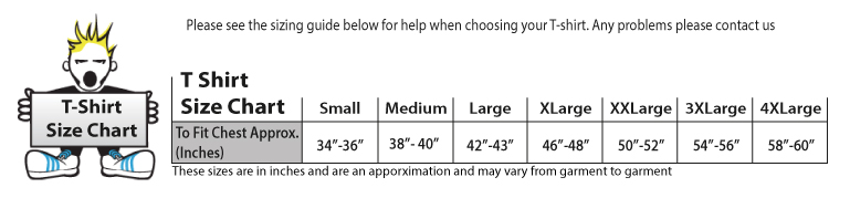 Shoebob Evolution tshirt size Chart
