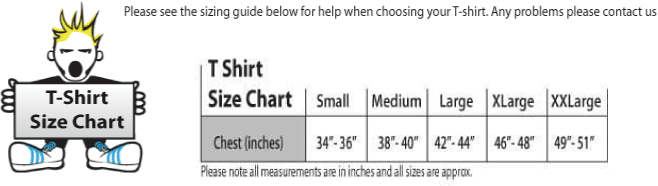 Shoebob Evolution tshirt size Chart