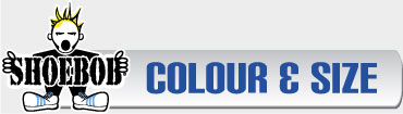 Shoebob tee shop Colour and size chart